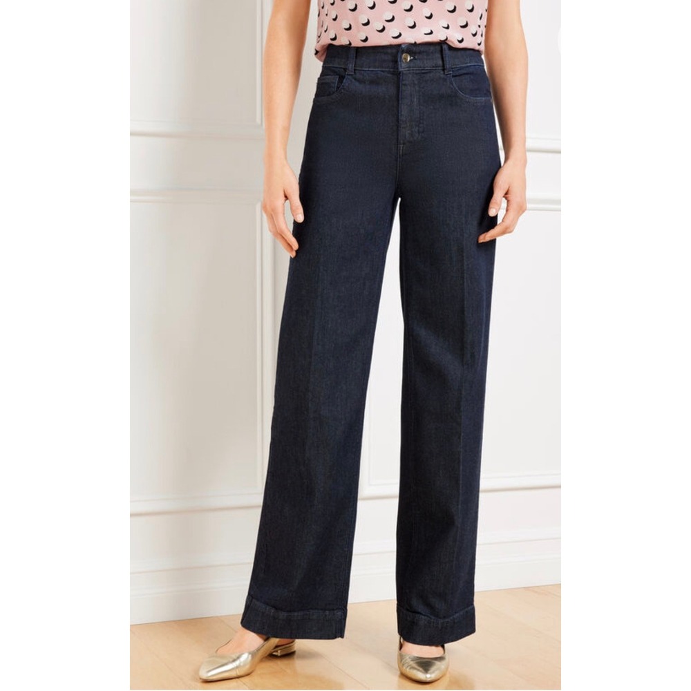 Talbots Womens Trouser Jeans Juliette Wash Dark Indigo Wide Leg Size 12 KH5741